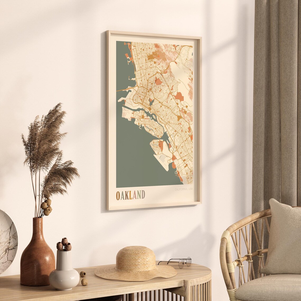 Oakland California Warm Earth Tone City Street Map Art Decor Poster - Image 3