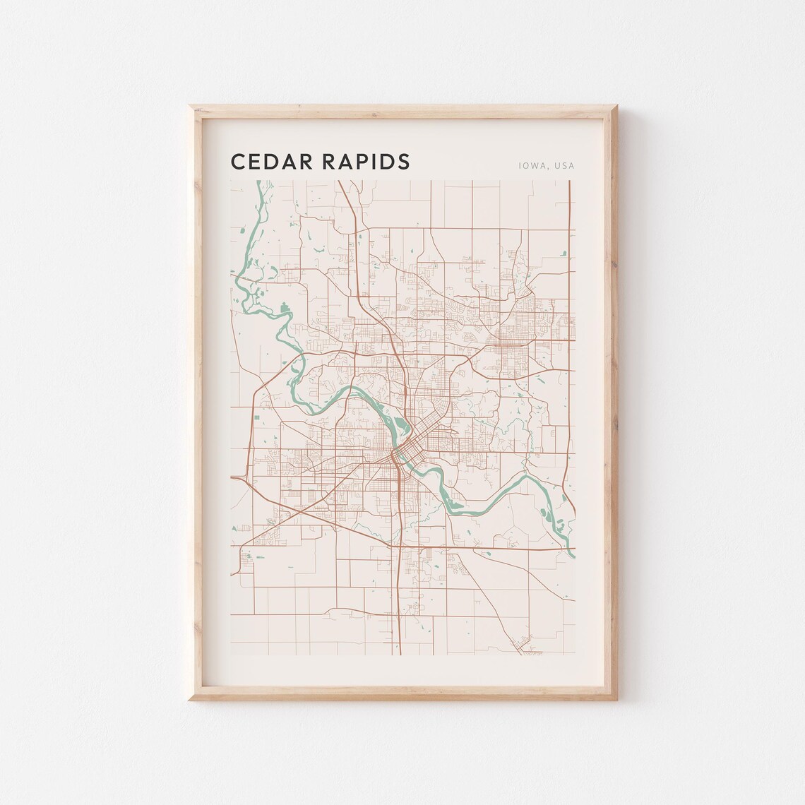 Cedar Rapids Iowa City Map Poster Minimalist Line Art Modern Wall Decor Gift