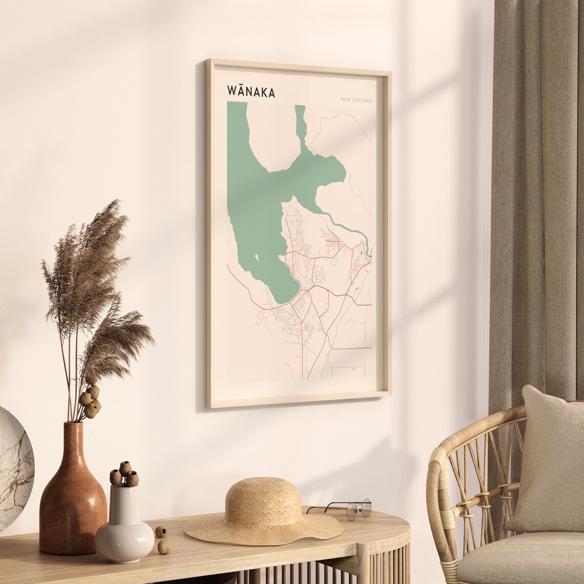 Wanaka New Zealand Minimalist Lakeside Street Map Art Poster - Image 3
