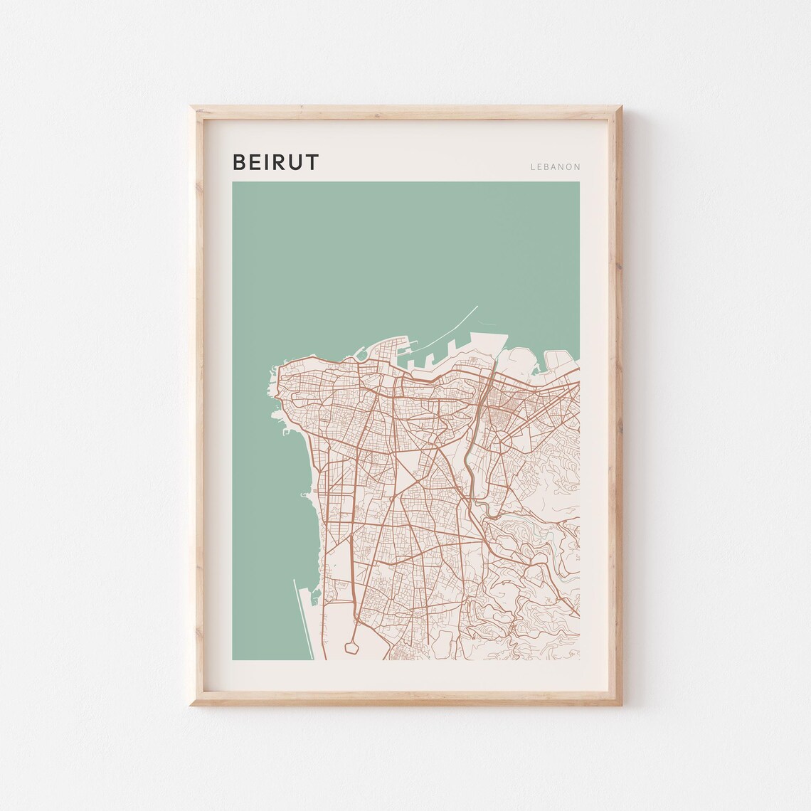 Beirut Map Poster Print Wall Art Lebanon Travel Gift Minimalist