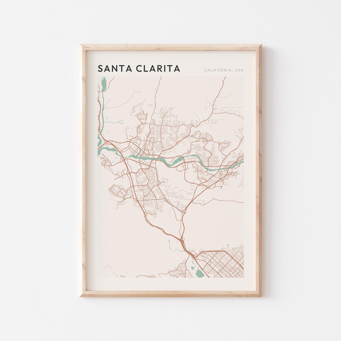 Santa Clarita California Minimalist City Street Map Wall Decor Poster