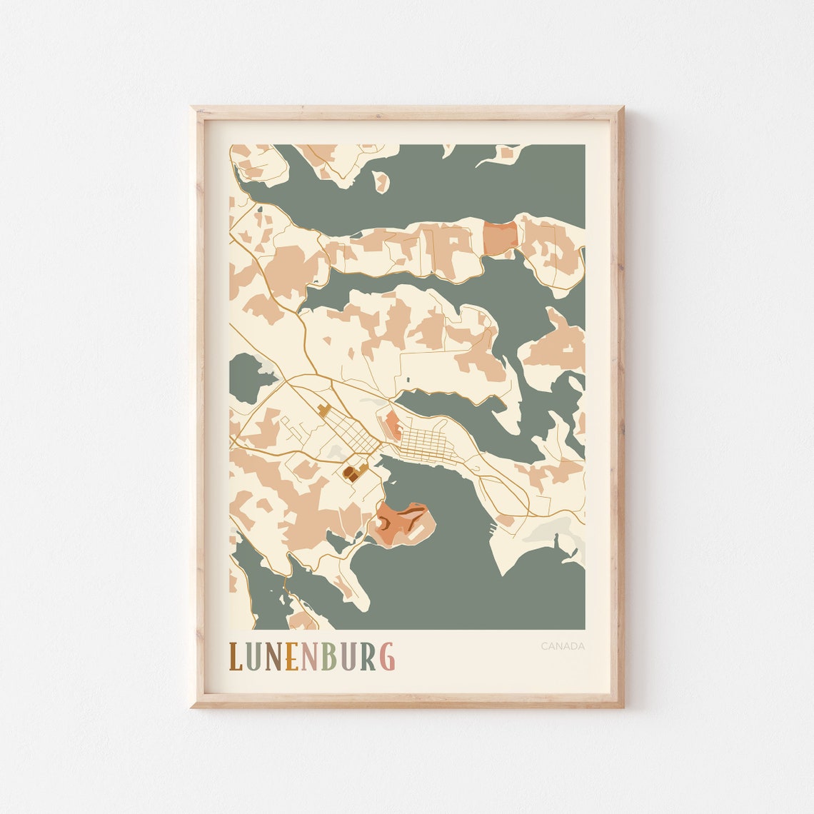 Lunenburg Nova Scotia Canada Boho Style Coastal Town Map Poster