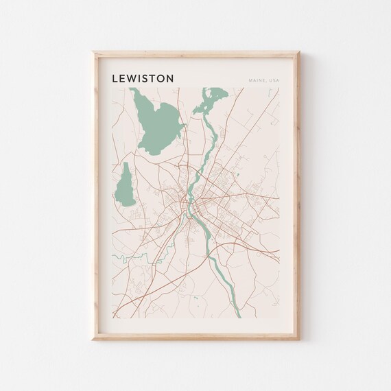 Lewiston Maine Modern Minimalist City Street Map Art Decor Poster