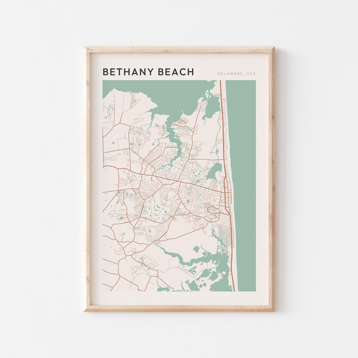 Bethany Beach Map Poster, Delaware Travel Poster