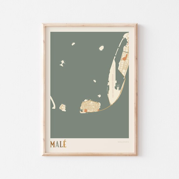 Male Map Poster Print Wall Art Maldives Travel Gift Boho