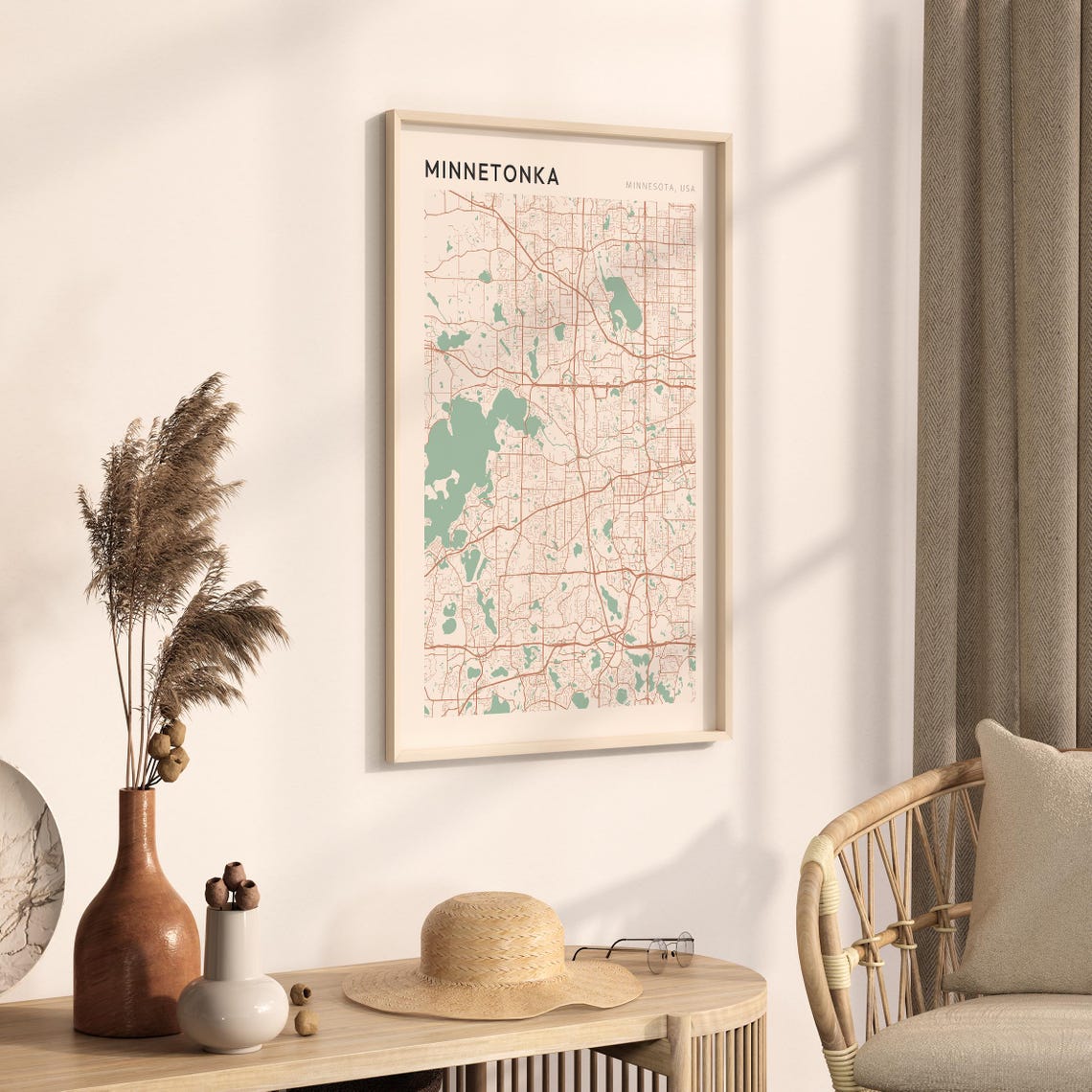Minnetonka Minnesota Minimalist Copper Line Art Street Map Poster - Image 3