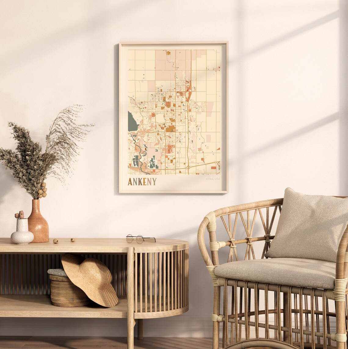 Ankeny Iowa City Map Poster Earth Tone Boho Minimalist Map Wall Decor Gift - Image 2