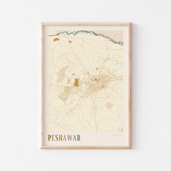 Peshawar Map Poster Print Wall Art Pakistan Travel Gift Boho