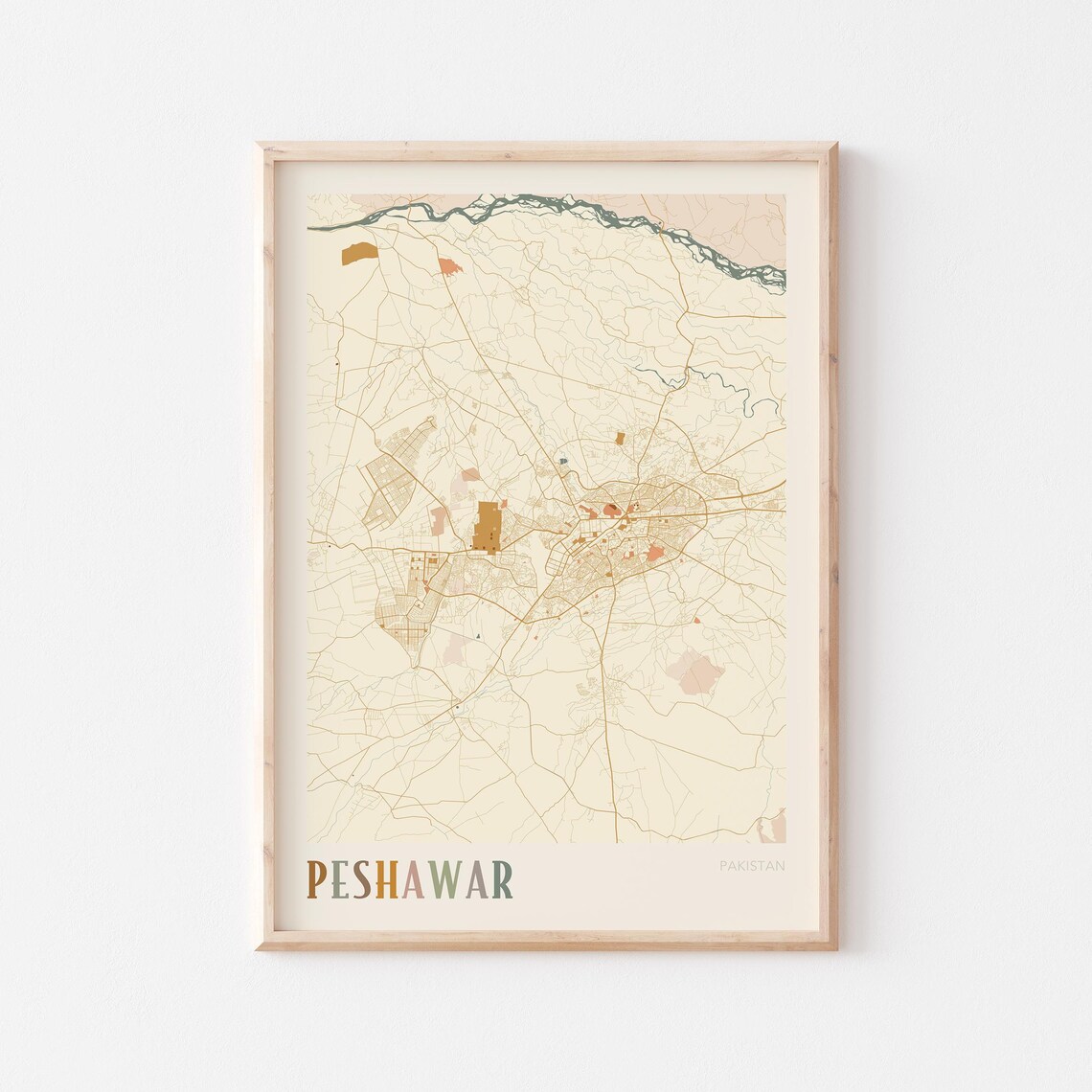 Peshawar Map Poster Print Wall Art Pakistan Travel Gift Boho