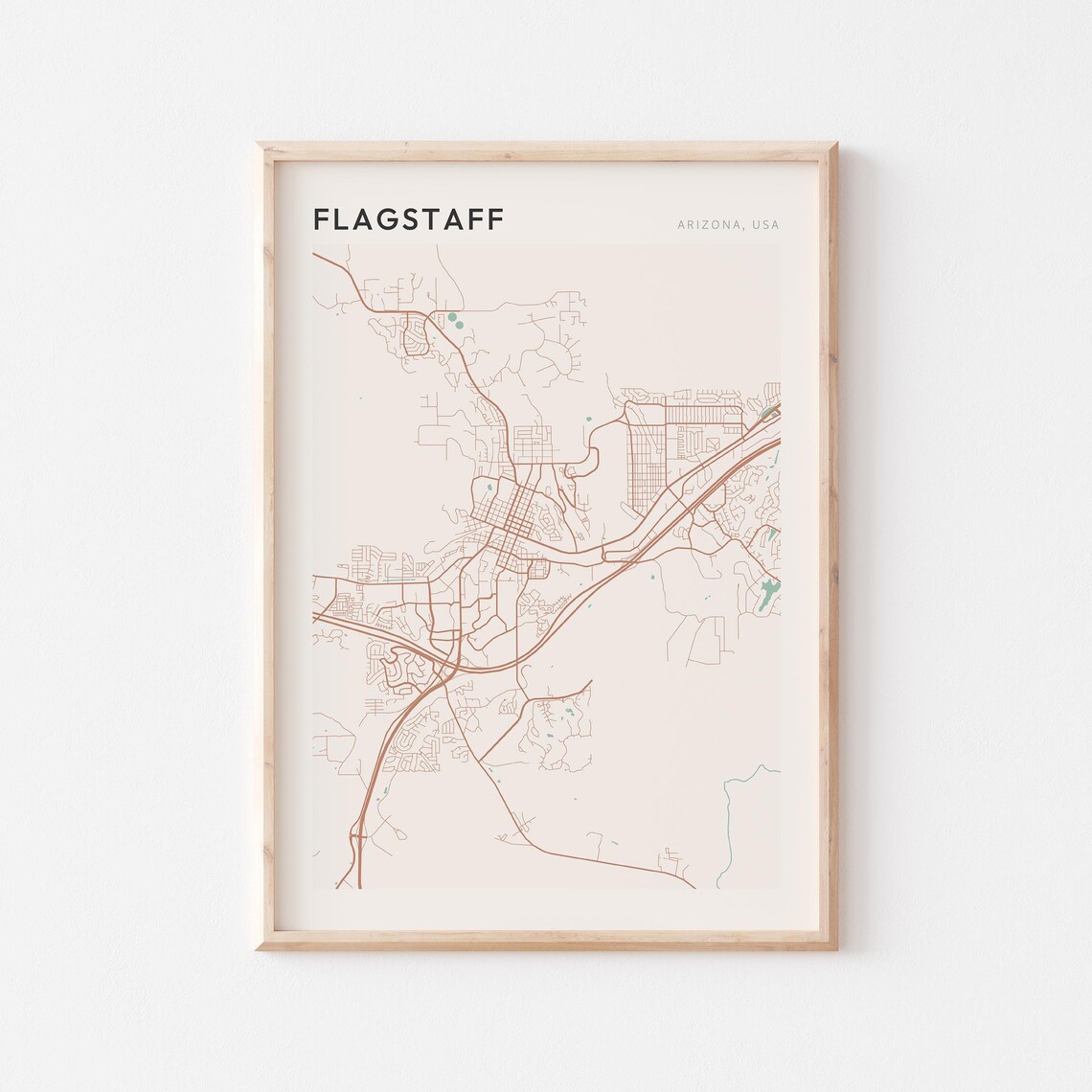 Flagstaff Arizona Modern Farmhouse City Map Poster for Entryway Walls