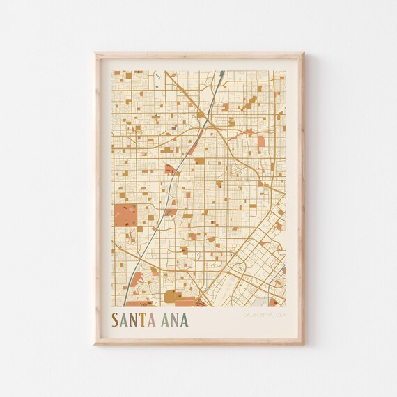 Santa Ana California Colorful City Map Poster With Warm Vintage Style
