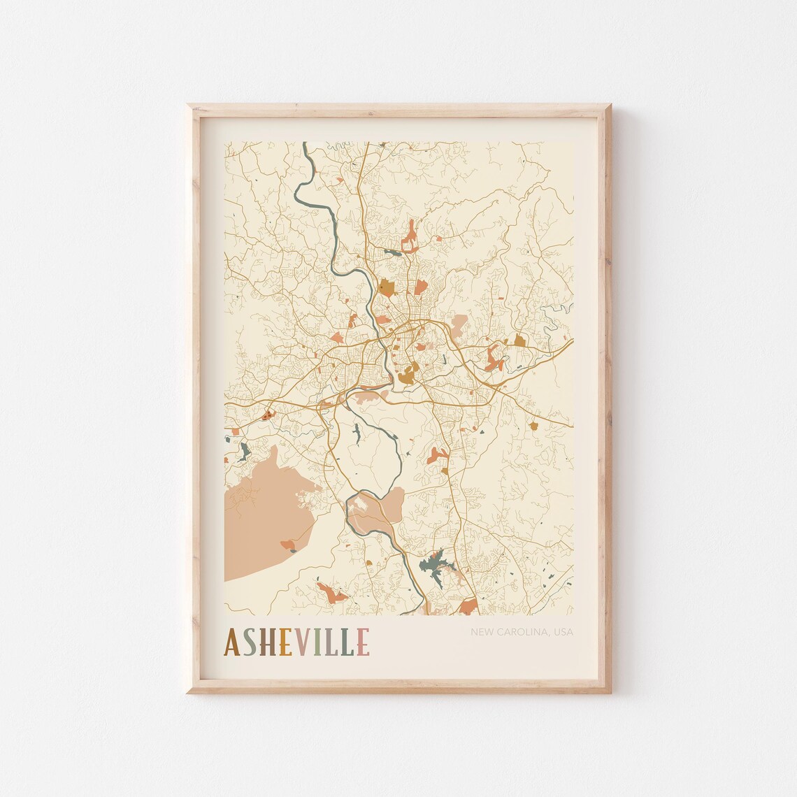 Asheville North Carolina Mountain Town Boho Street Map Poster