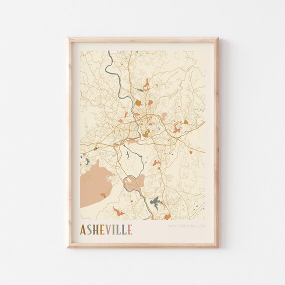 Asheville North Carolina Mountain Town Boho Street Map Poster