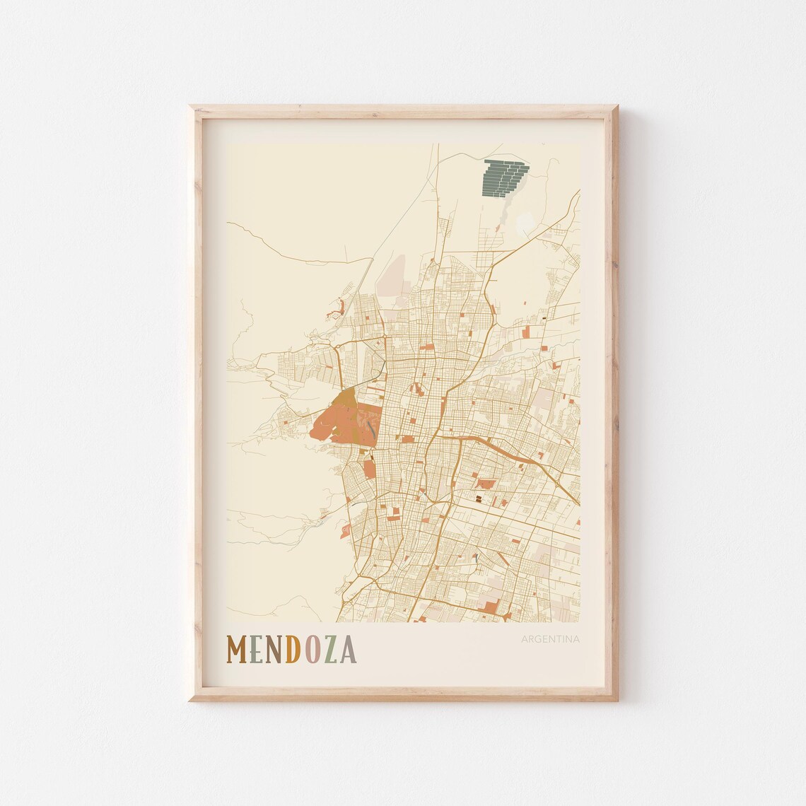 Mendoza Argentina Minimalist City Map Poster Warm Beige Travel Wall Decor Art