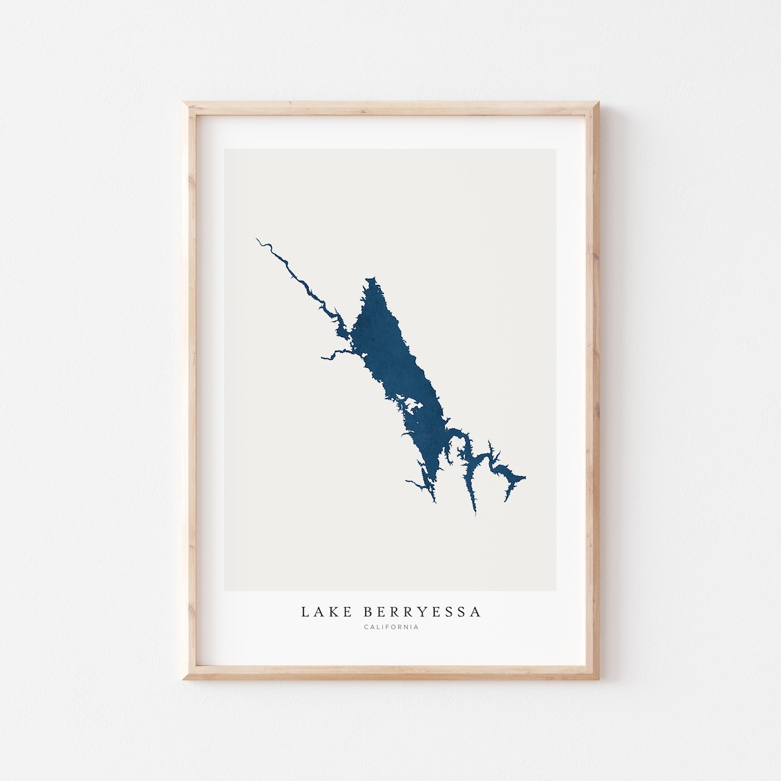 Lake Berryessa California Modern Minimalist Navy Blue Map Poster