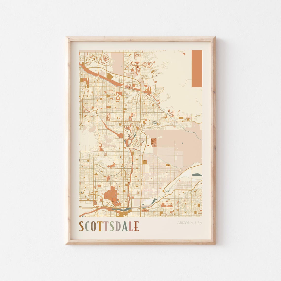 Scottsdale Arizona Stylized Vintage Street Map Modern City Art Poster