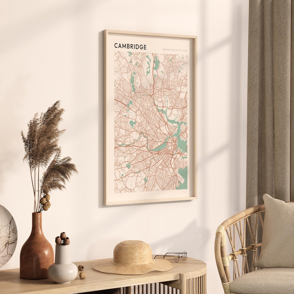 Cambridge Massachusetts USA Soft Sage Minimalist Modern Street Map Poster - Image 3