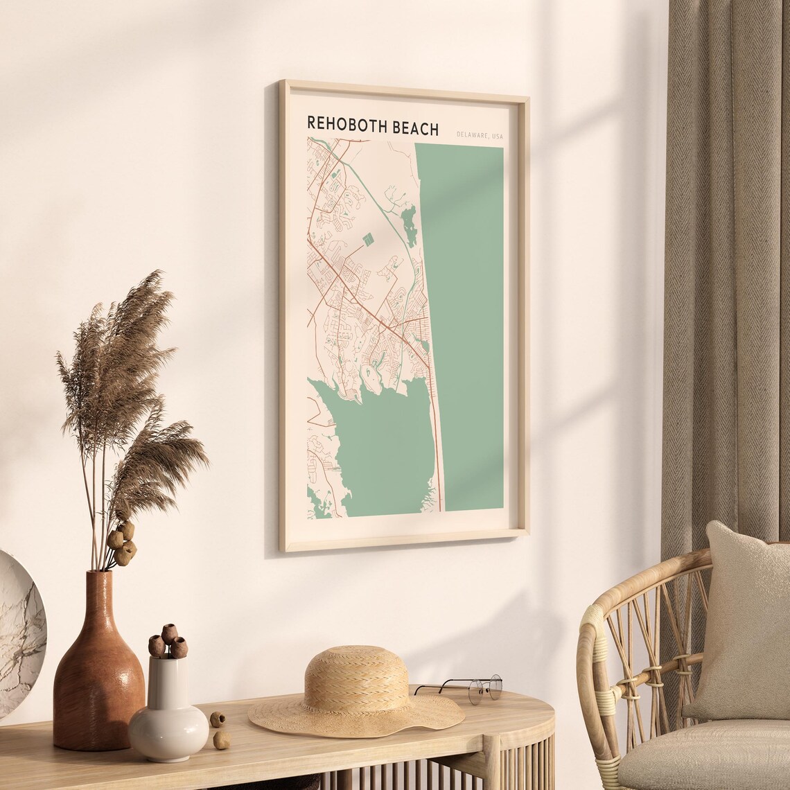 Rehoboth Beach Delaware Minimalist Coastal City Map Poster Boho Wall Decor - Image 3