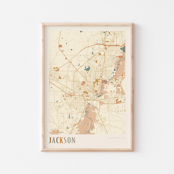 Jackson Mississippi Scandinavian Boho City Map Wall Decor Poster