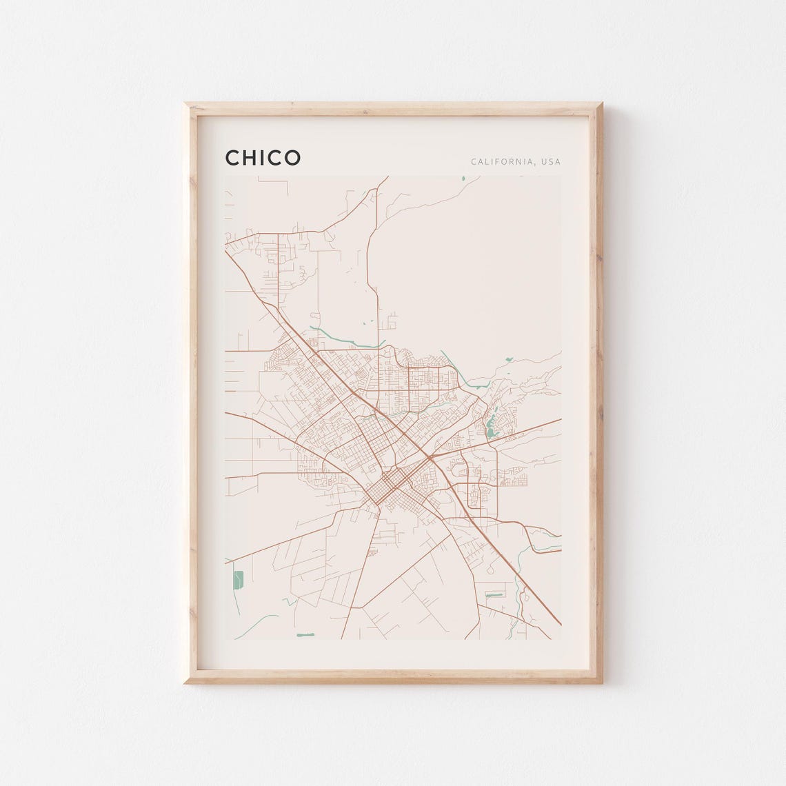 Chico California Minimalist Line Map Poster for Modern Decor
