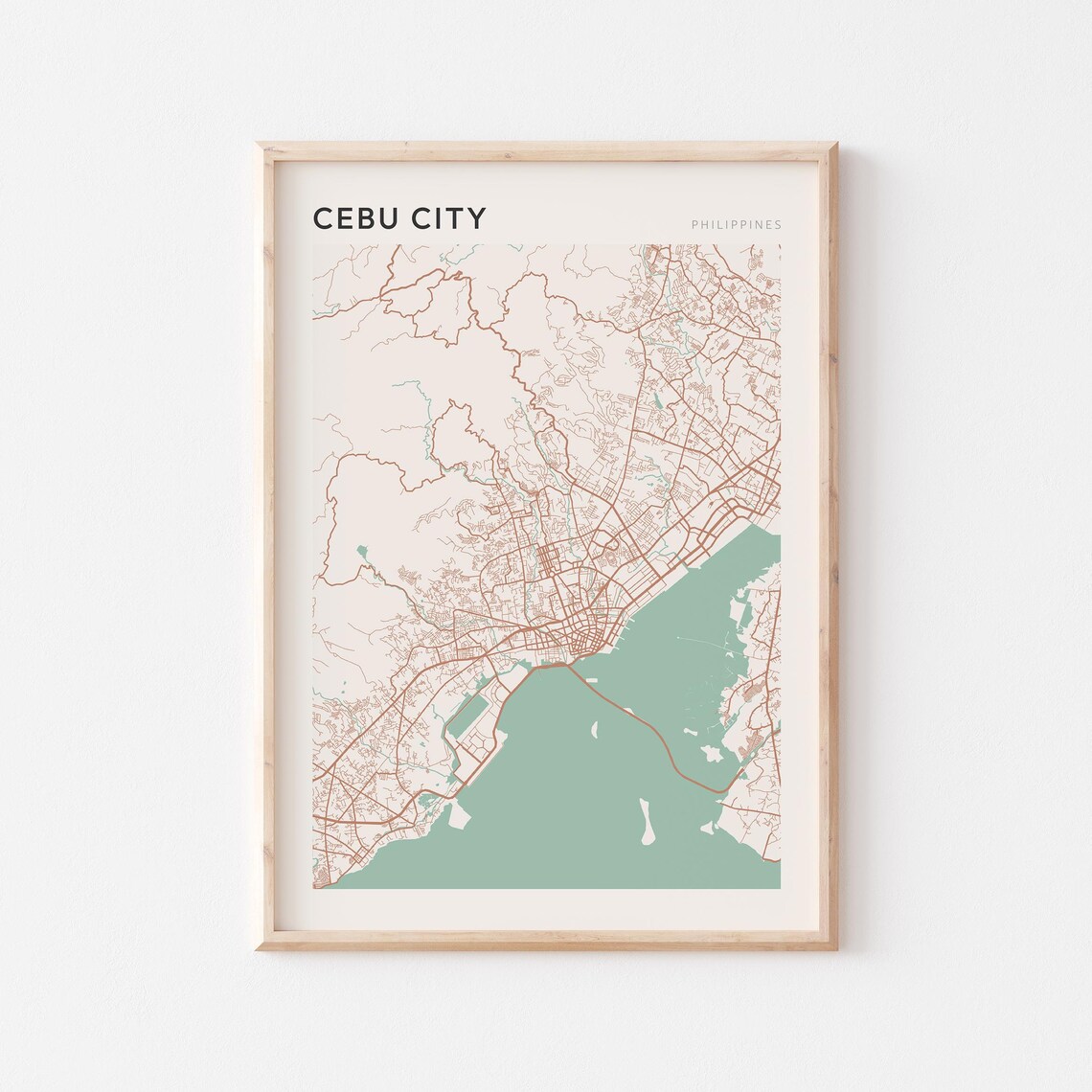 Cebu Map Poster Print Wall Art Philippines Travel Gift Scandi