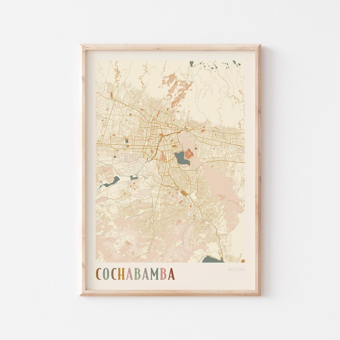Cochabamba Map Poster Print Wall Art Bolivia Travel Gift Boho Decor
