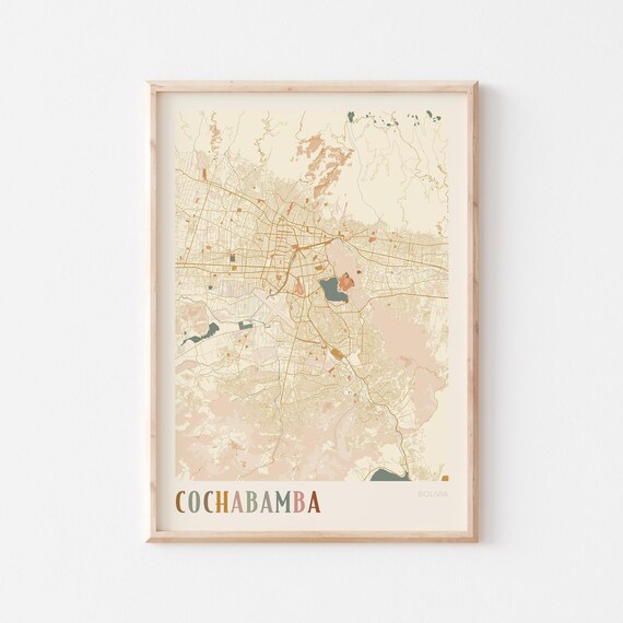 Cochabamba Map Poster Print Wall Art Bolivia Travel Gift Boho Decor