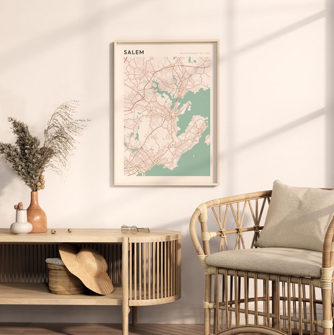 Salem Massachusetts Modern Minimalist City Street Map Art Poster - Image 2