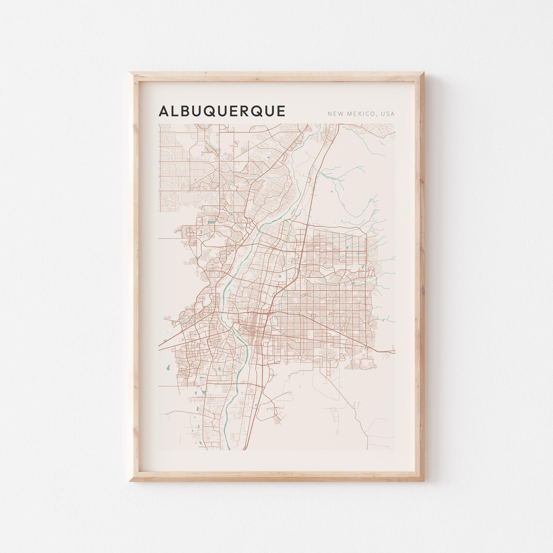 Albuquerque New Mexico USA Modern Beige Minimal City Street Map Poster