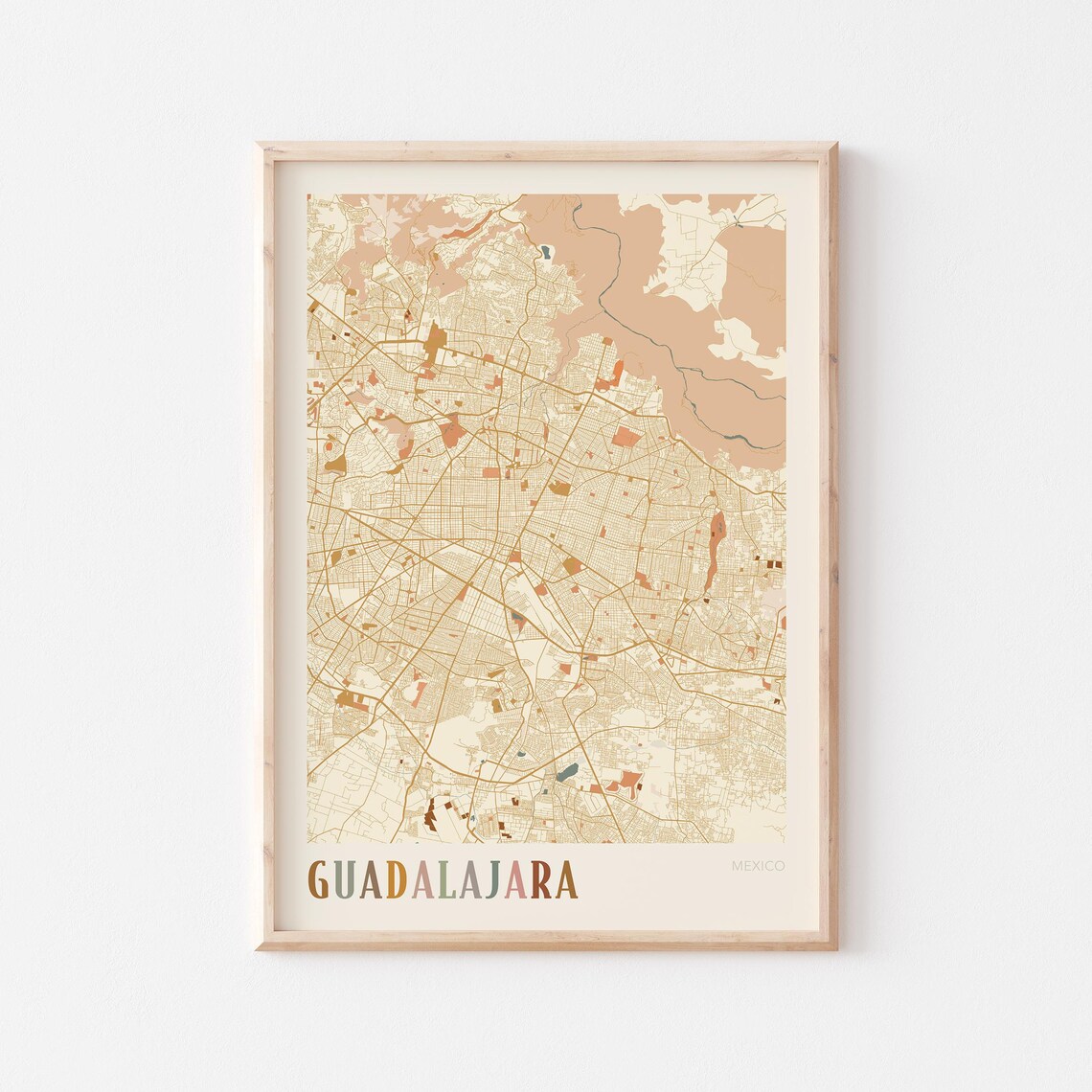 Guadalajara Map Poster Print Wall Art Mexico Travel Gift Boho