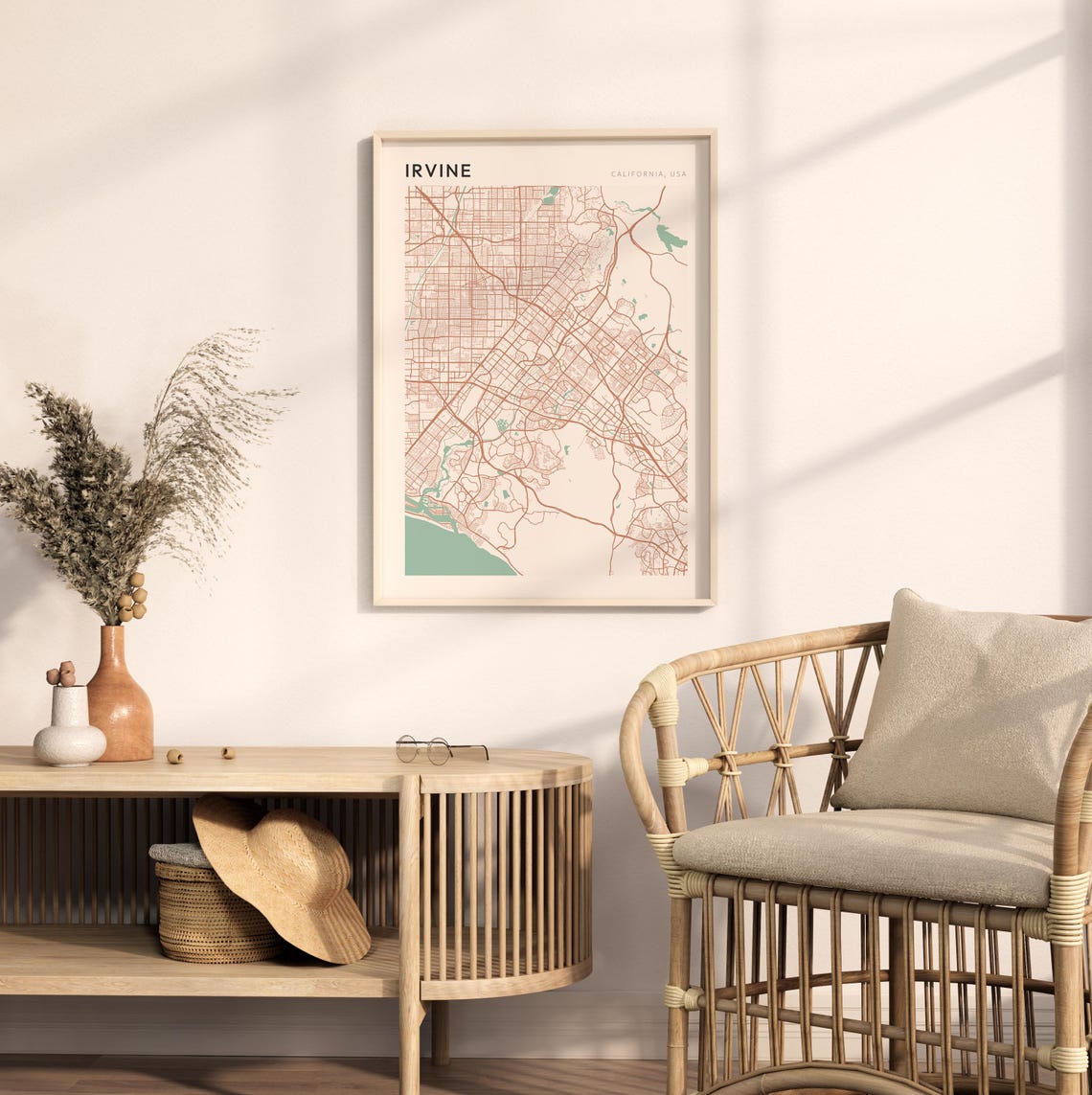 Irvine California Minimalist Street Map Poster in Blush and Sage - Image 2