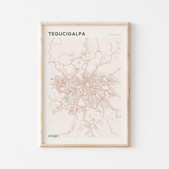 Tegucigalpa Map Poster Print Wall Art Honduras Travel Gift Farmhouse Decor