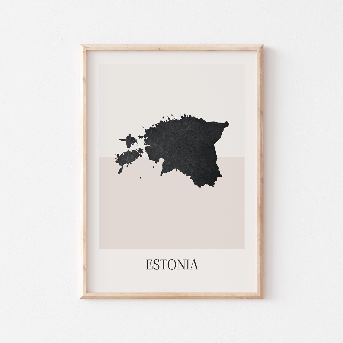 Estonia Country Map Silhouette Minimalist Black Beige Boho Style Poster