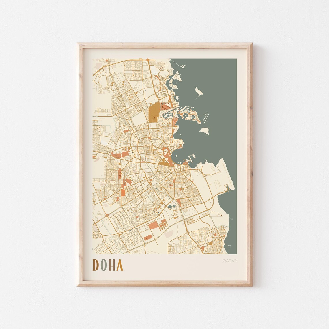 Doha Map Poster Print Wall Art Qatar Travel Gift Boho