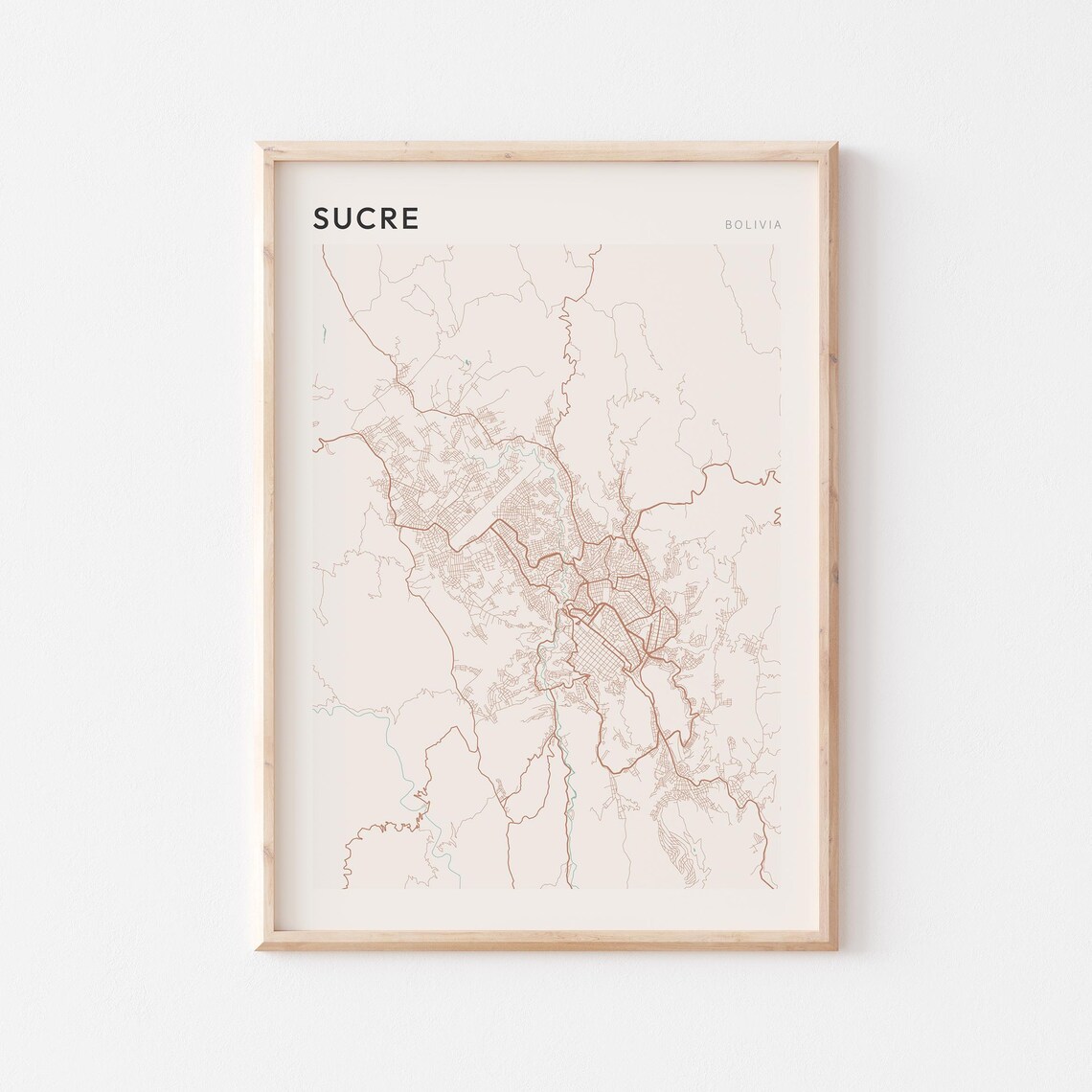 Sucre Map Poster Print, Bolivia Travel Gift