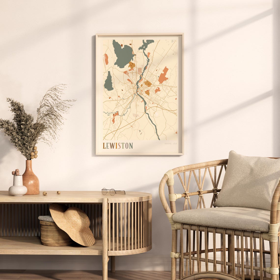 Lewiston Maine Modern Terracotta City Street Map Art Decor Poster - Image 2