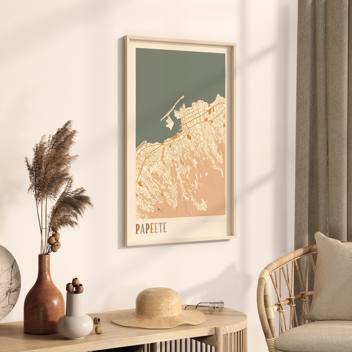 Papeete French Polynesia Retro Map Poster Tahiti Harbour Artwork - Image 3