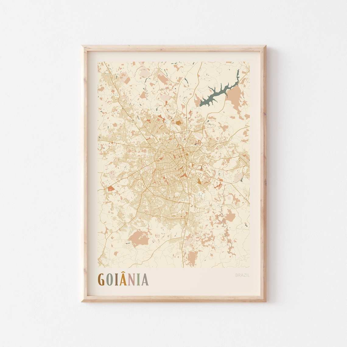 Goiânia Brazil City Street Map Poster Minimalist Beige Boho Travel Decor