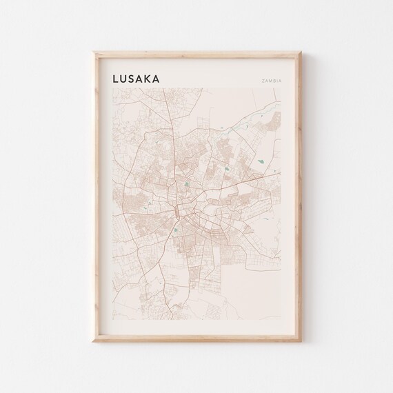 Lusaka Map Poster Print Wall Art Zambia Africa Travel Gift Minimalist