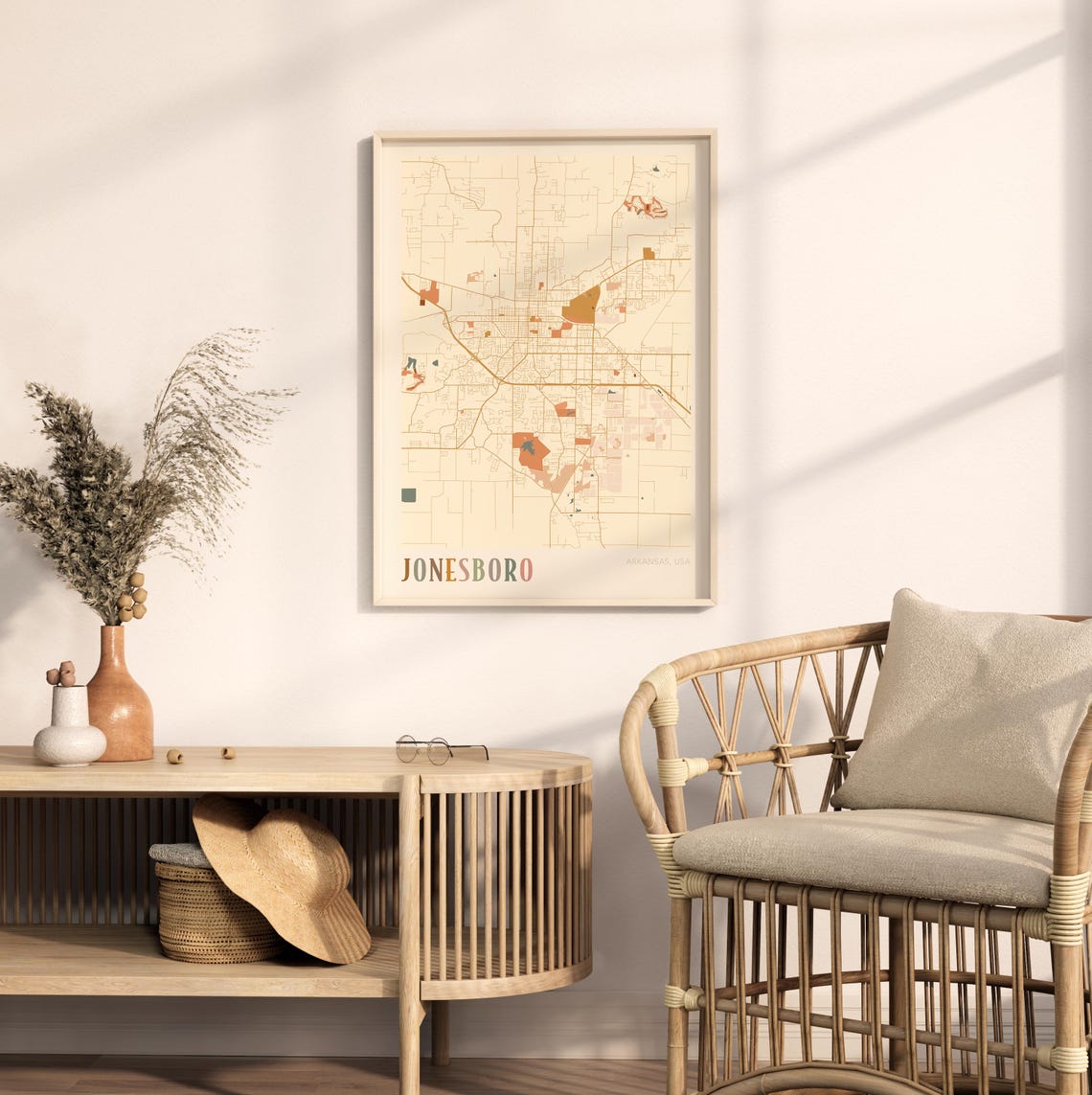 Jonesboro Arkansas Warm Earth Tone City Street Map Art Decor Poster - Image 2