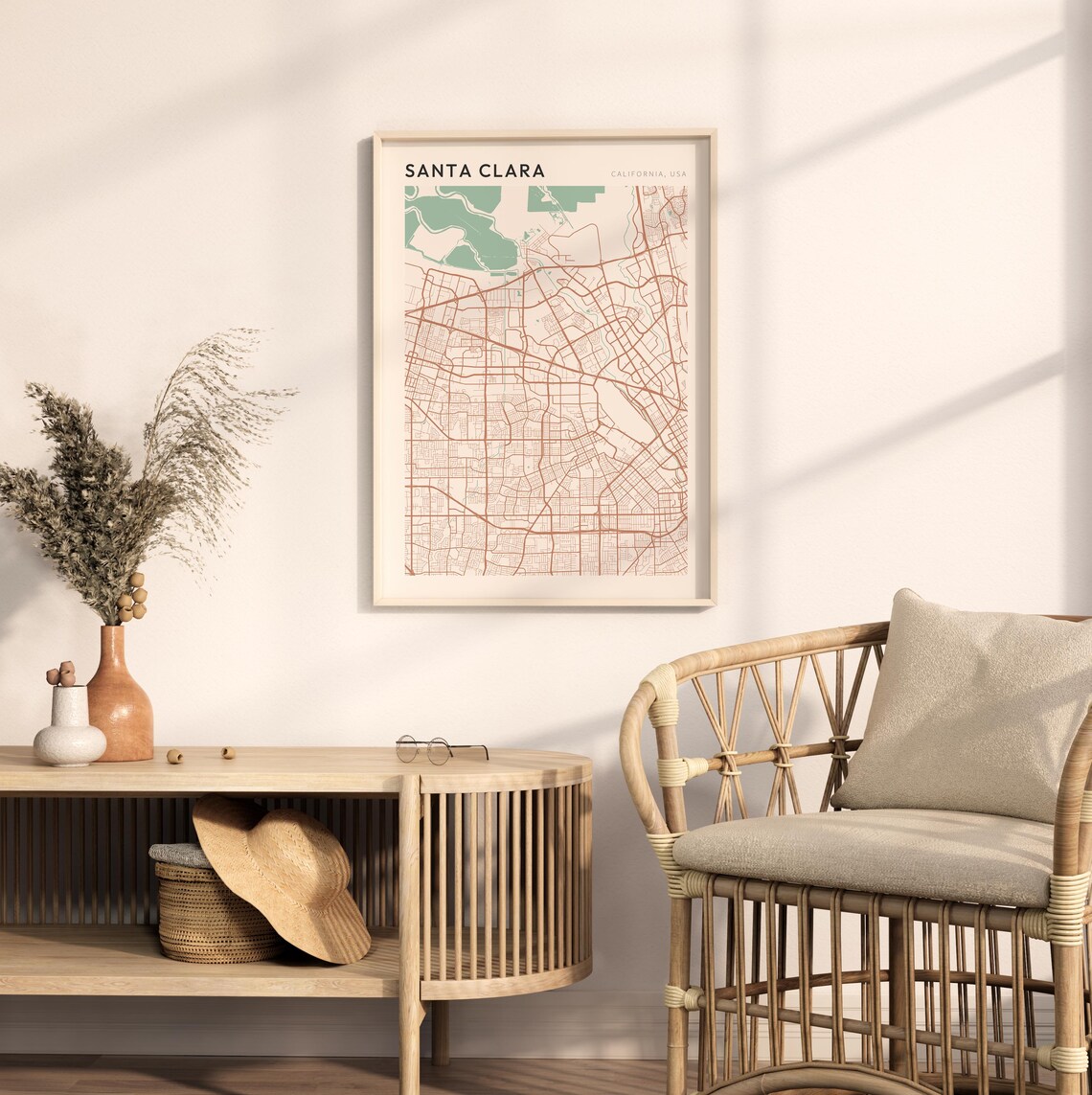 Santa Clara California Minimalist City Street Map Wall Decor Poster - Image 2