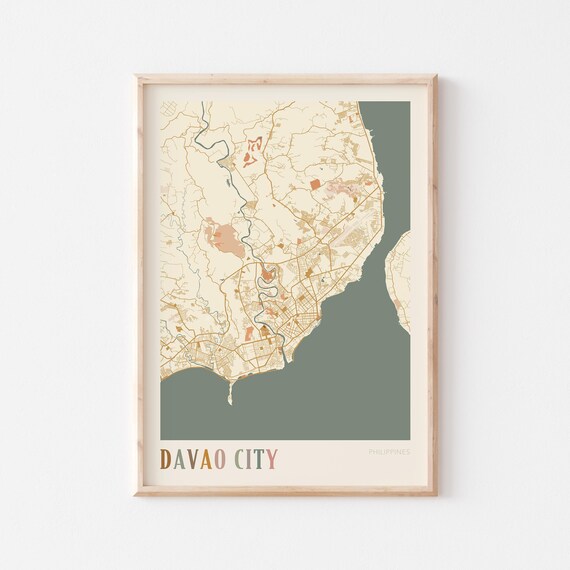 Davao City Map Poster Print Wall Art Philippines Travel Gift Boho