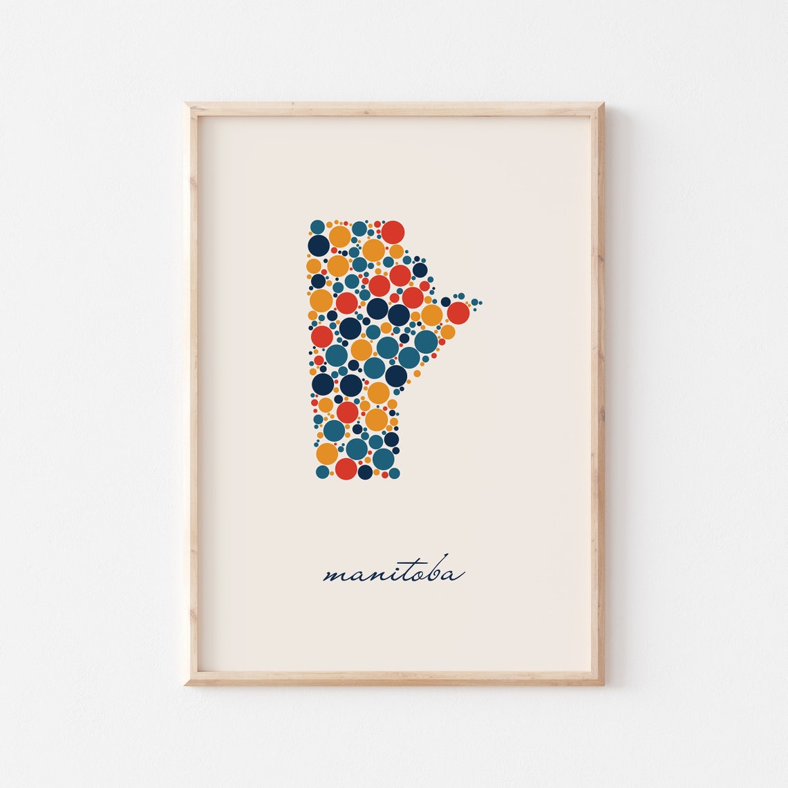 Manitoba Canada Colorful Dot Art Province Map Script Decor Poster