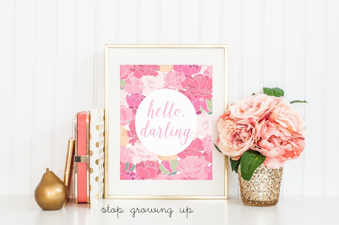 Hello Darling Pink Peonies Nursery Art Print