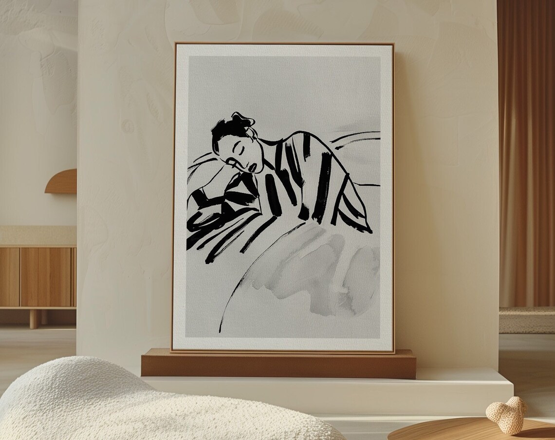 Abstract Woman Ink Sketch in Stripes Black and White Contemporary Poster