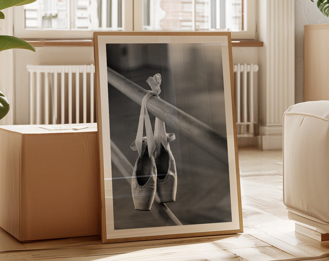 Ballet Pointe Shoes Hanging on the Barre Black and White Poster