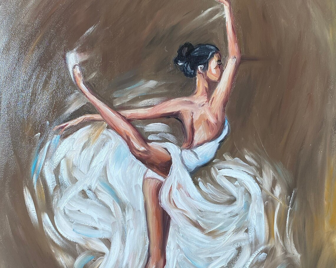 Ballerina White Dress Spinning Bronze Swirl Motion Art Poster - Image 3