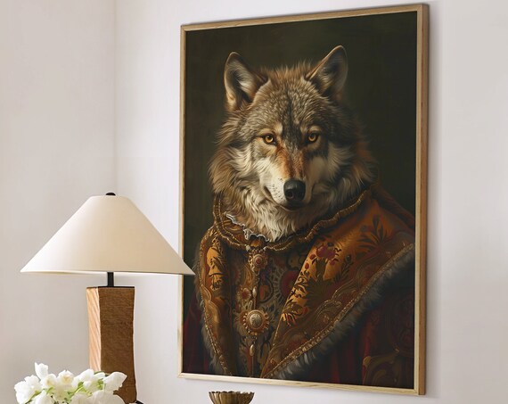 Wolf Royal Renaissance Portrait Brocade Medallion Coat Wall Art