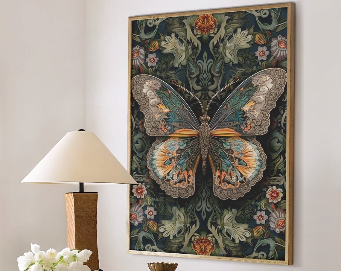 William Morris Inspired Butterfly Wall Art, Decor Print