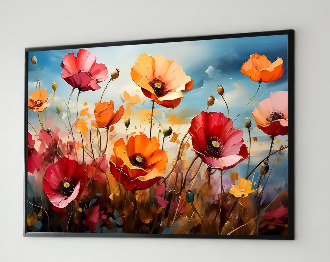 Poppy Field Art Print, Vibrant Floral Painting